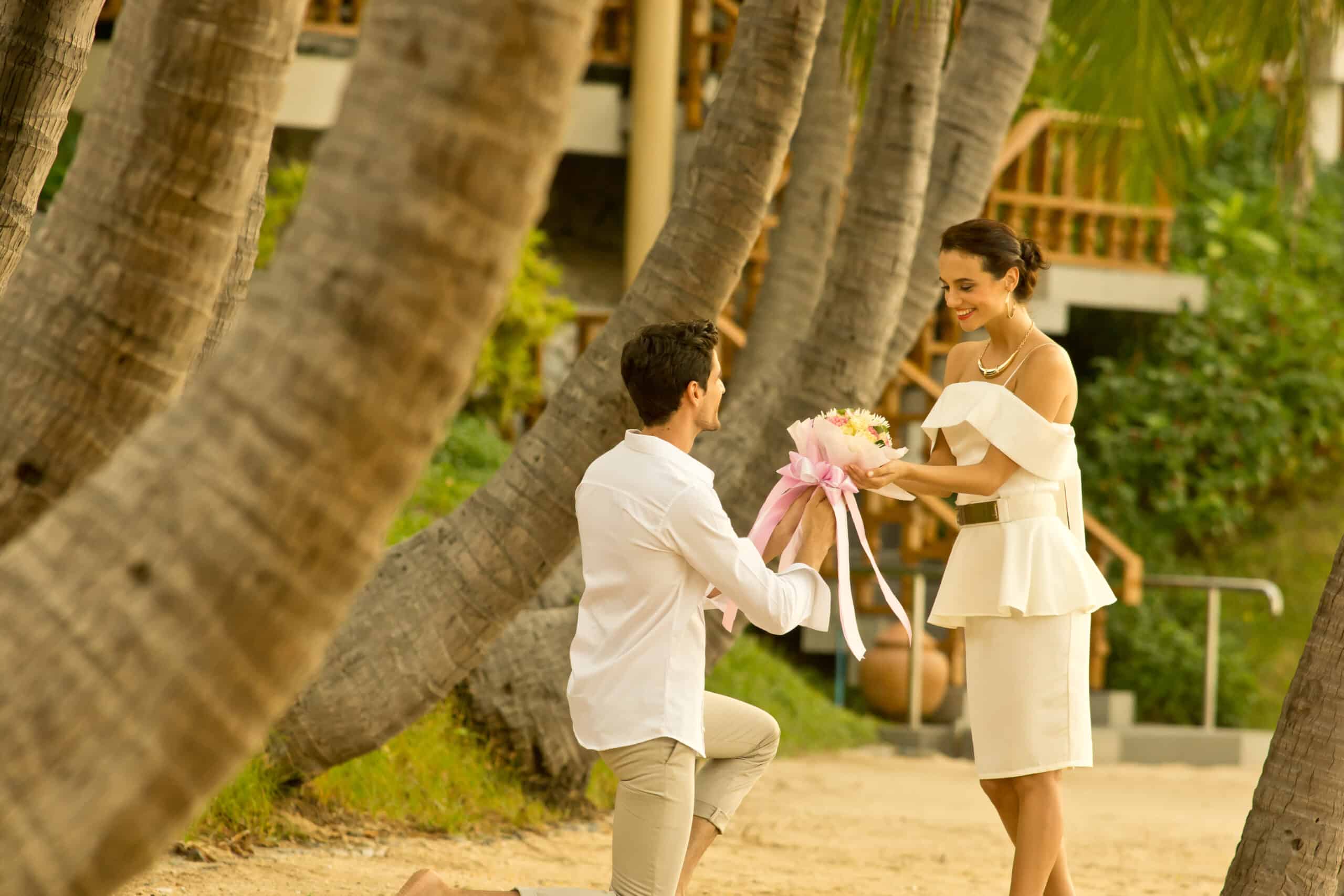 romantic couple on beach for wedding in pattaya