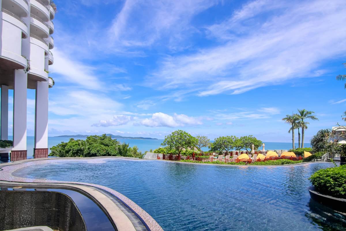 swimming pool with ocean view at our business hotel in pattaya