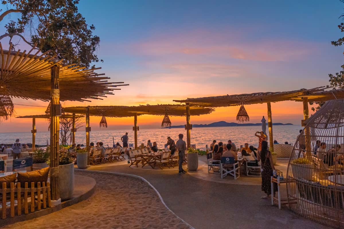 seaside restaurant in pattaya at sunset